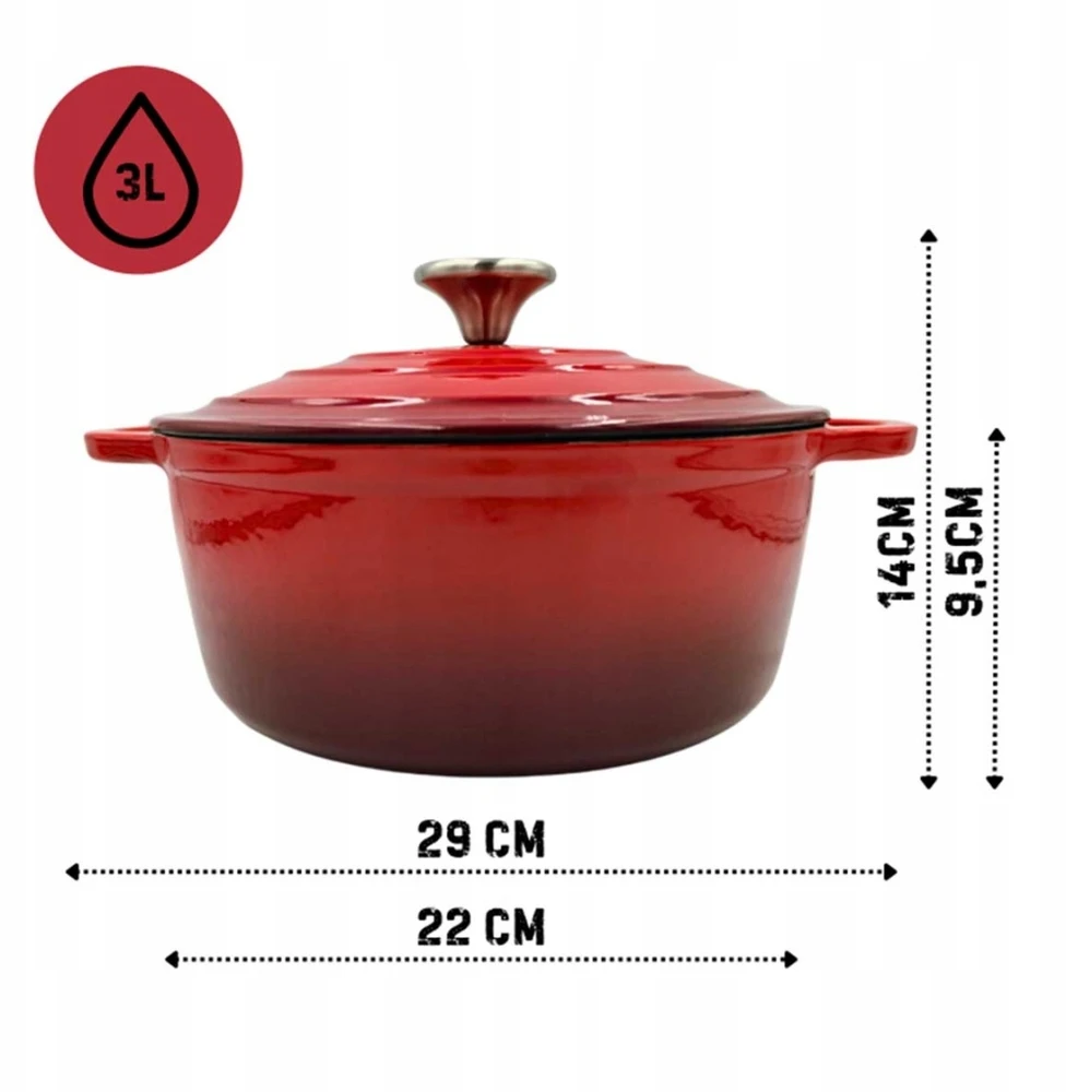 EMALINIS KETUS PUODAS 22cm 3L HAGE RAUDONAS