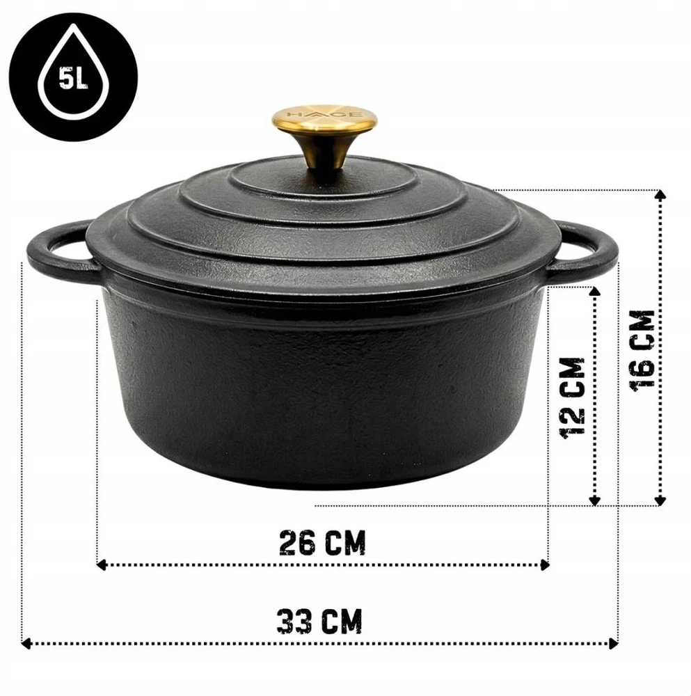Atusa EMALINIS KETUS PUODAS 26cm 5L HAGE MAT Juodas