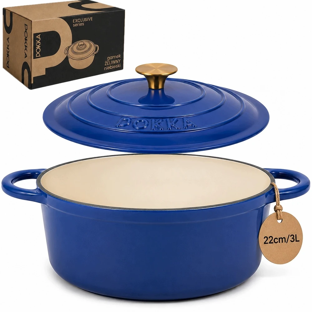 EMALINIS KETUS PUODAS SU DANGIU 22cm 3L POKKA INDUKCINĖ MĖLYNA 22cm