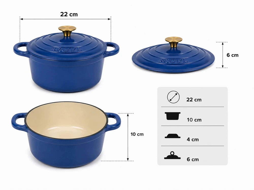 EMALINIS KETUS PUODAS SU DANGIU 22cm 3L POKKA INDUKCINĖ MĖLYNA 22cm