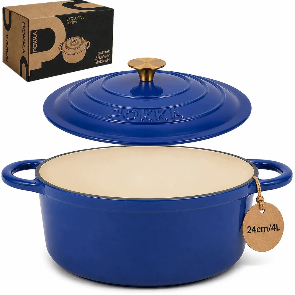 EMALINIS KETUS PUODAS SU DANGIU 24cm 4L POKKA INDUKCINĖ MĖLYNA 24cm