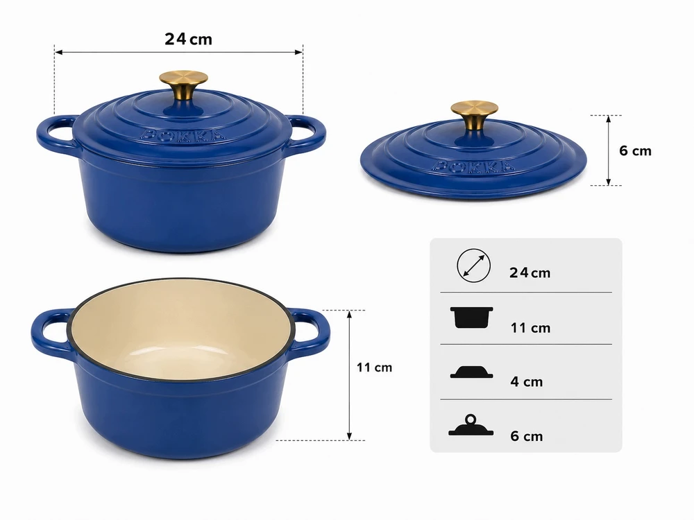 EMALINIS KETUS PUODAS SU DANGIU 24cm 4L POKKA INDUKCINĖ MĖLYNA 24cm