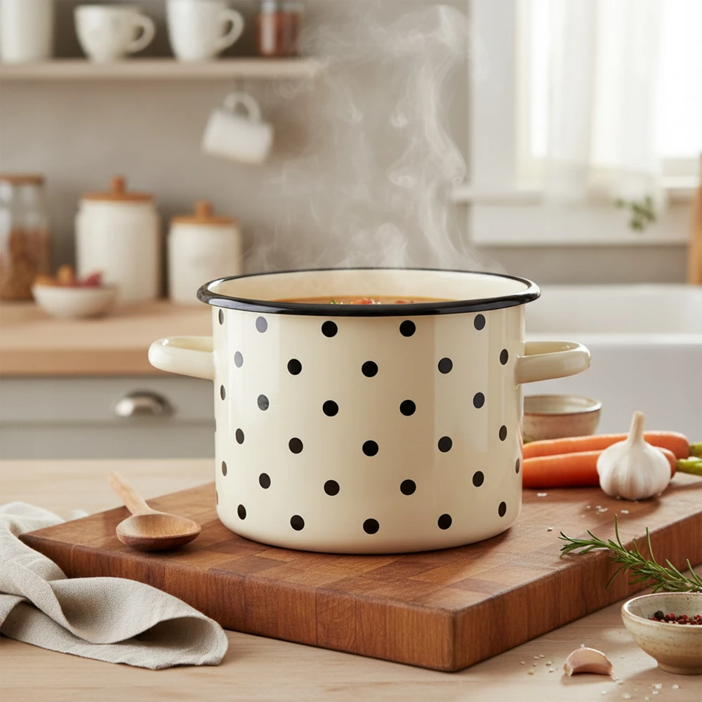 EMALINIS PUODAS AUKŠTAS 18CM INDUKCINĖS DUJINĖS EMALINĖS TRAUKOS OLKUSZ LARGE 3L