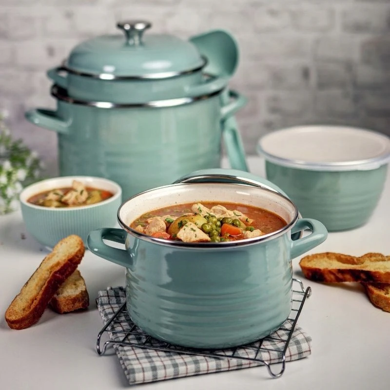 EMALINIS VIRTUVĖS PUODAS 6,75L 24CM METALAC Žalias SU INDUKCINIU dangteliu