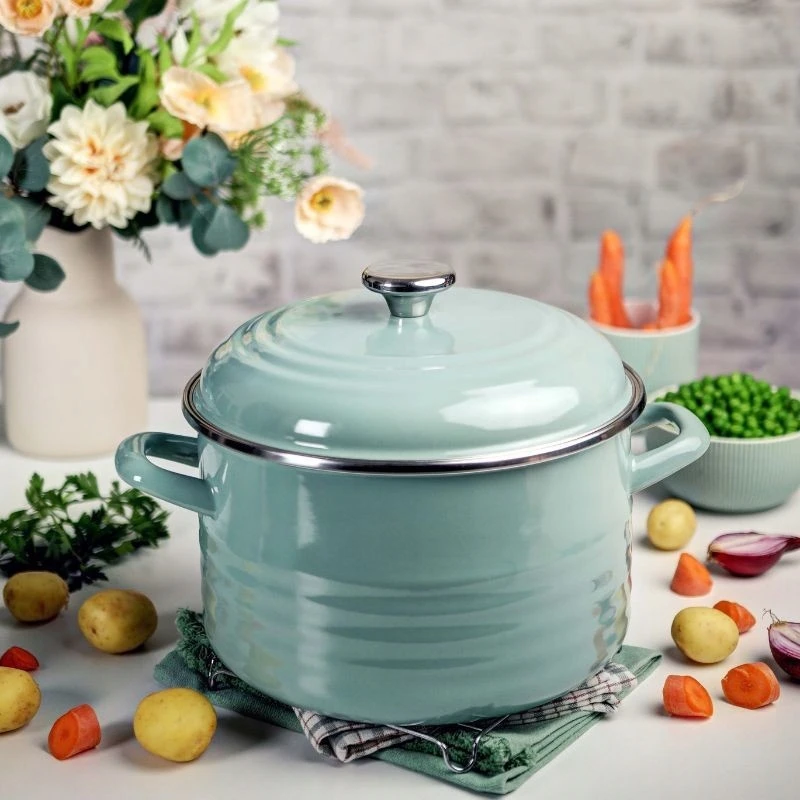 EMALINIS VIRTUVĖS PUODAS 6,75L 24CM METALAC Žalias SU INDUKCINIU dangteliu
