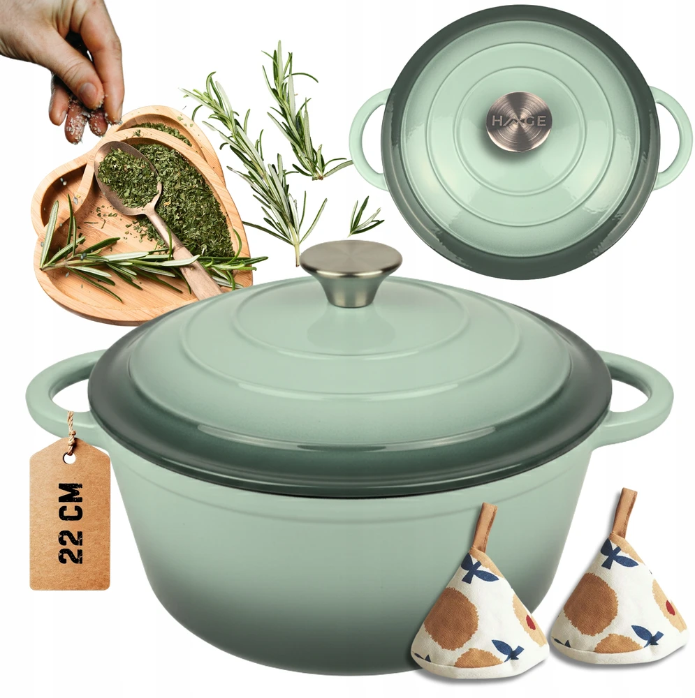 Atusa EMALIOWANY Puodas ŻELIWNY 22cm 3L HAGE SEA SALT