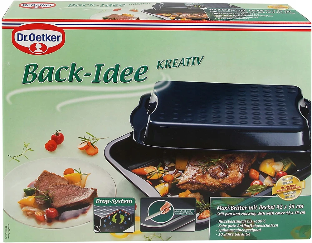 Emaliuota kepimo skarda su dangčiu 42x34x8 Dr. Oetker