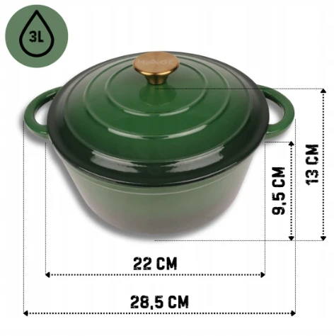 Atusa Emaliuotas ketaus puodas, 22 cm, butelis žalias HAGE