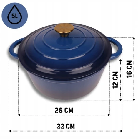 Atusa Emaliuotas ketaus puodas 26cm mėlynas HAGE