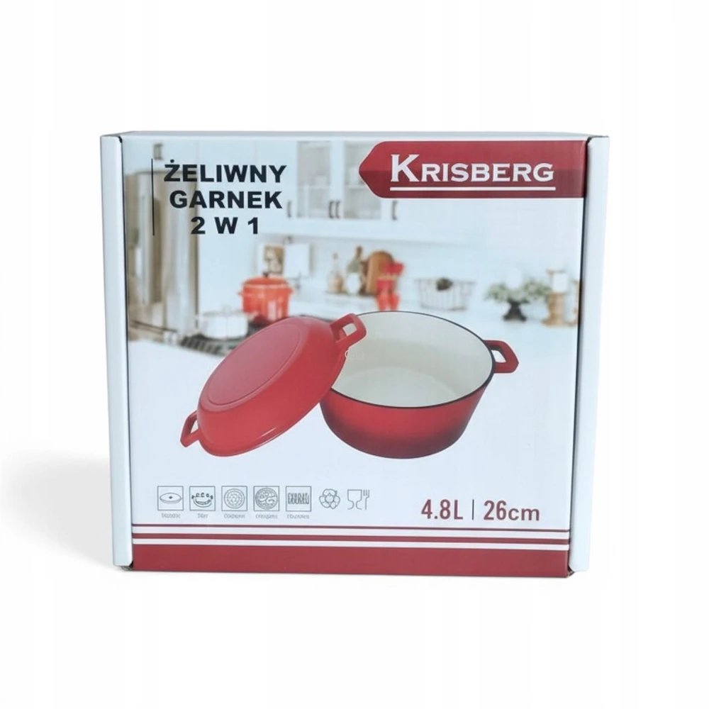 Emaliuotas ketaus puodas 2in1 Keptuvė Keptuvė 26cm 4.8L Krisberg KS-7724