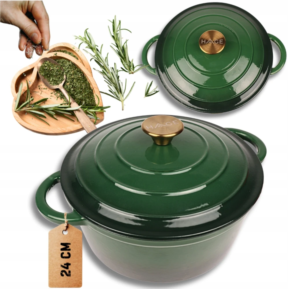 Atusa Emaliuotas ketaus puodas HAGE 4L 24 cm butelis žalias Dujų indukcinis grilis