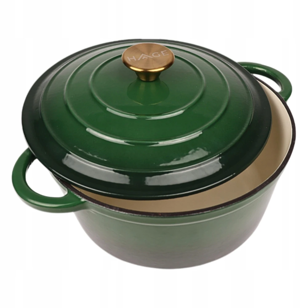 Atusa Emaliuotas ketaus puodas HAGE 4L 24 cm butelis žalias Dujų indukcinis grilis
