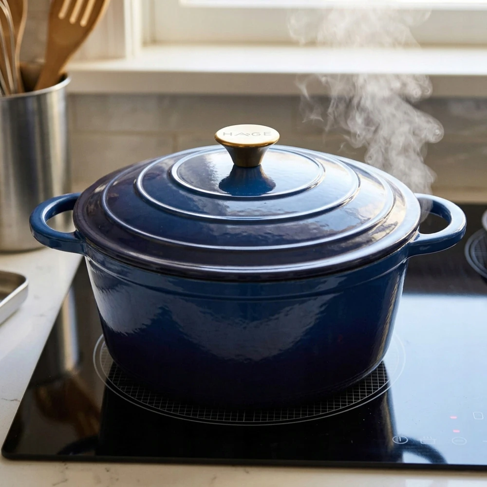 Emaliuotas ketaus puodas HAGE 4L 24 cm Mėlyna Gas Ceramics Indukcija