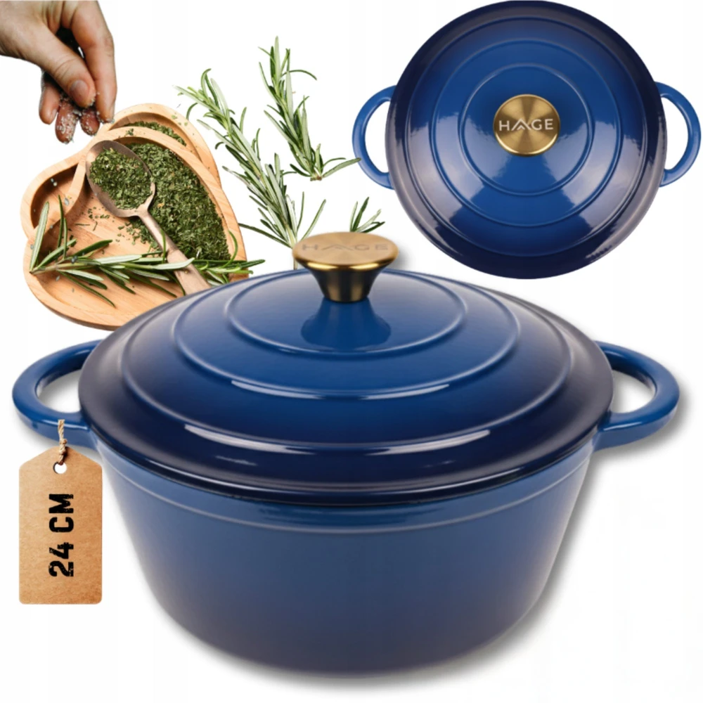 Emaliuotas ketaus puodas HAGE 4L 24 cm Mėlyna Gas Ceramics Indukcija