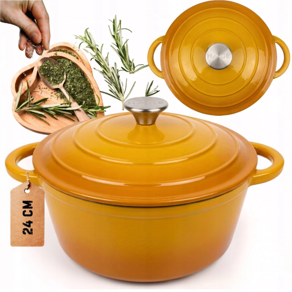 Atusa Emaliuotas ketaus puodas indukcinis orkaitės grilis HAGE 4L 24cm Garstyčios