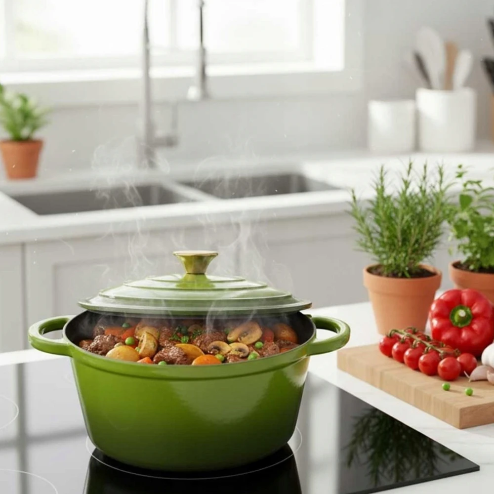 Emaliuotas KETUS PUODAS Indukcinis orkaitės grilis HAGE 4L 24 cm Alyvuogių
