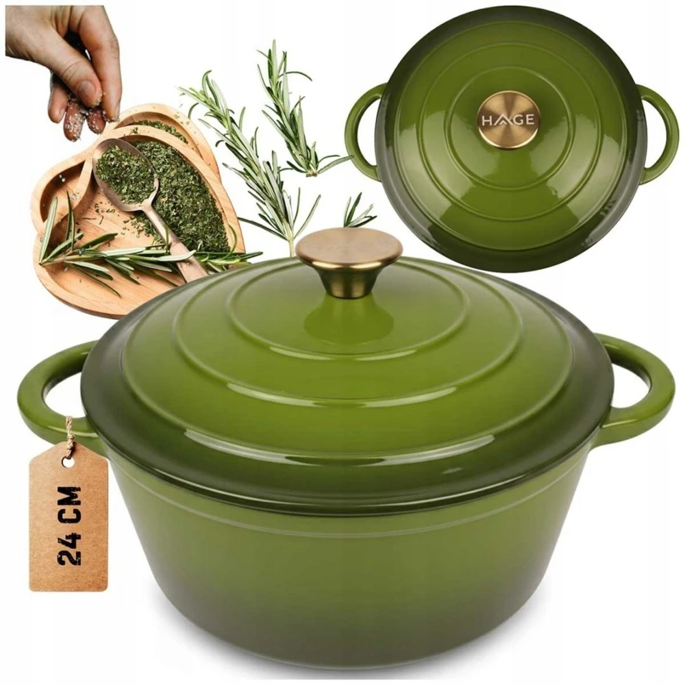 Emaliuotas KETUS PUODAS Indukcinis orkaitės grilis HAGE 4L 24 cm Alyvuogių