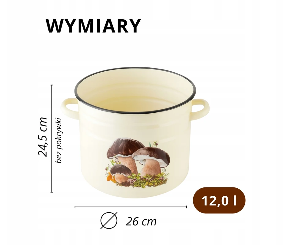 Emaliuotas puodas 12L 26 cm Indukcinės dujos Dideli konservai Sriuba Igmar grybai