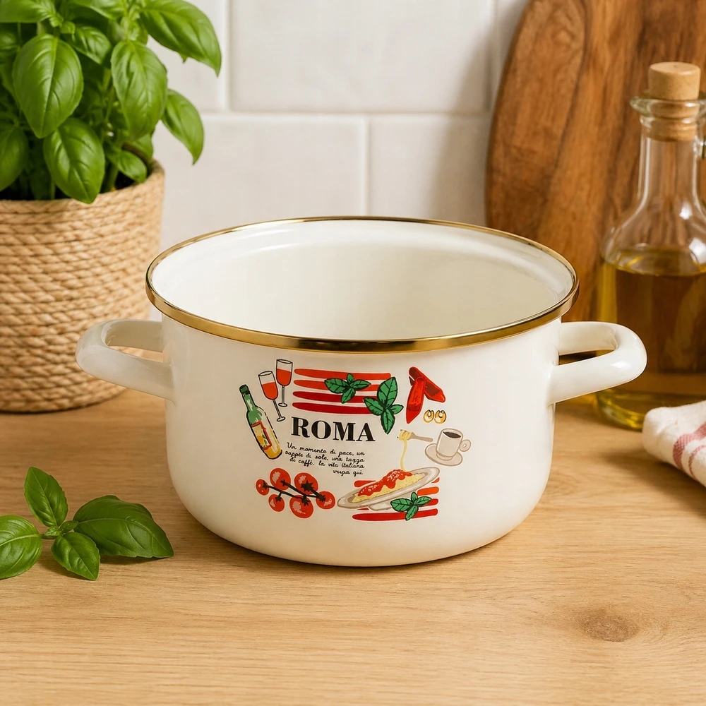 Emaliuotas puodas 2.7L 18cm ROMANO Emalia Pleszew indukcinės tradicinės dujos