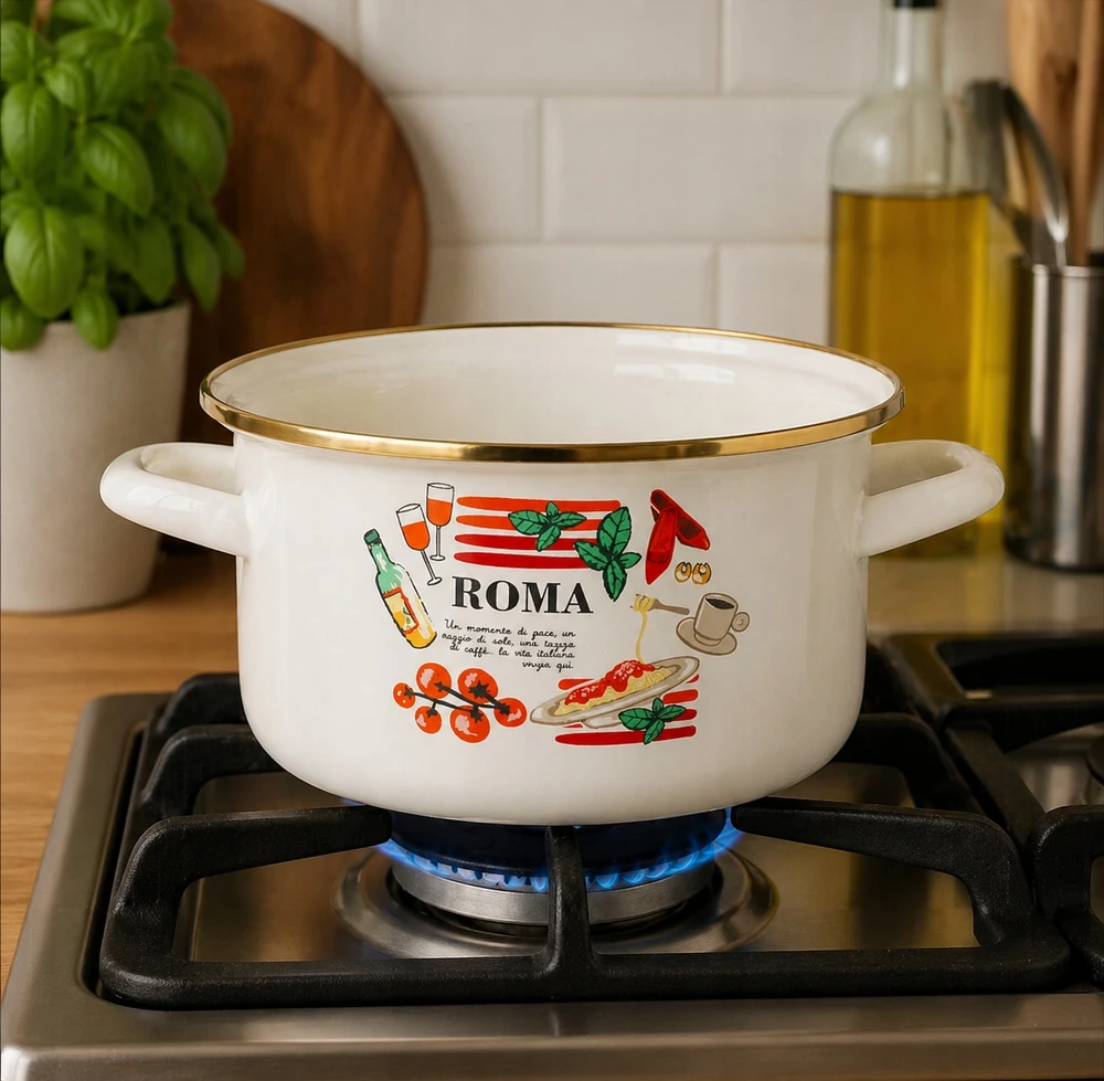 Emaliuotas puodas 2L 16cm ROMANO Emalia Pleszew indukcinės tradicinės dujos
