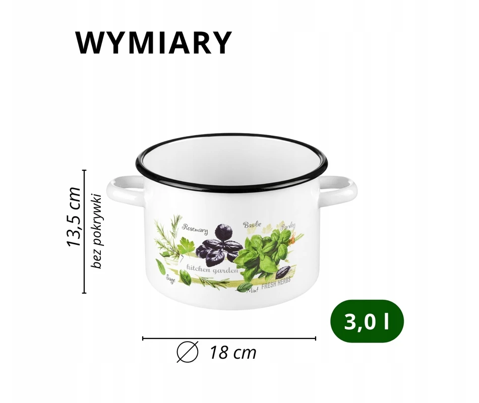 Emaliuotas puodas 3L 18cm Indukcinės dujos Dideli konservai Igmar žolelių sriuba