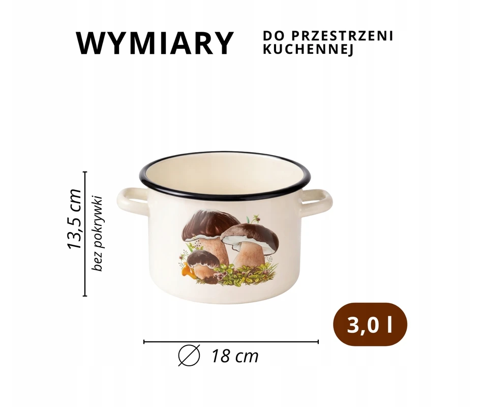 Emaliuotas puodas 3L 18cm Indukcinės dujos Dideli konservai Sriuba Igmar grybai