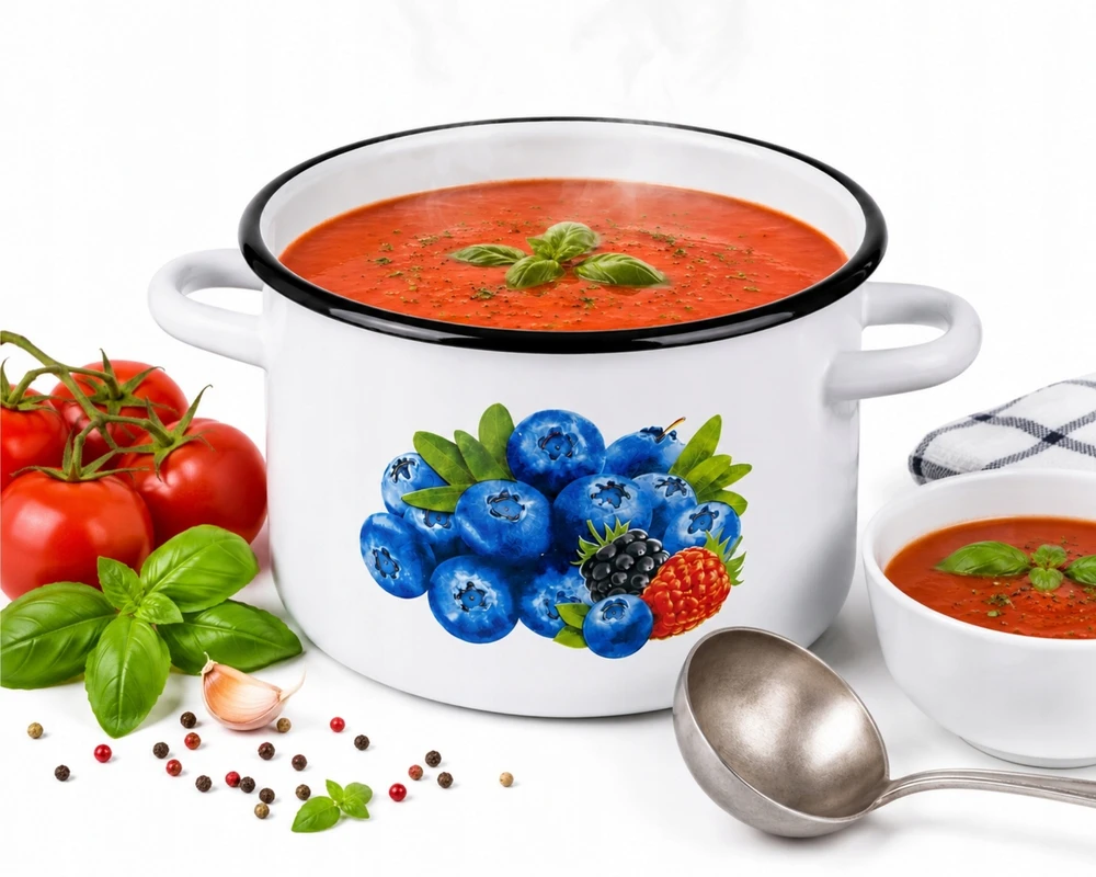 Emaliuotas puodas 5L 22cm Indukcinės dujos Dideli konservai Sriuba Igmar Blueberry