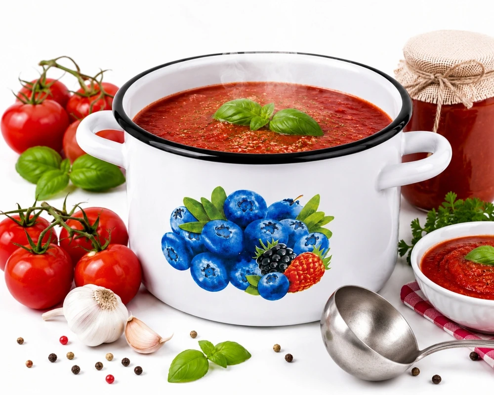 Emaliuotas puodas 5L 22cm Indukcinės dujos Dideli konservai Sriuba Igmar Blueberry