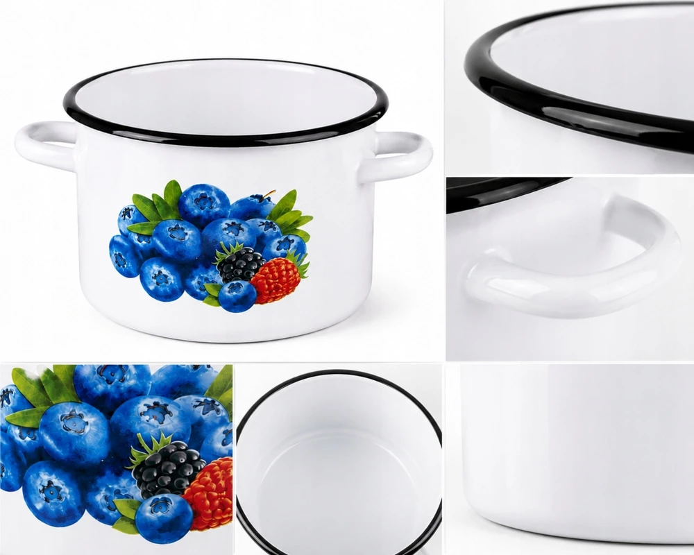 Emaliuotas puodas 5L 22cm Indukcinės dujos Dideli konservai Sriuba Igmar Blueberry