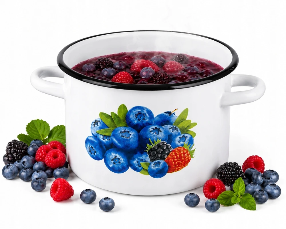 Emaliuotas puodas 5L 22cm Indukcinės dujos Dideli konservai Sriuba Igmar Blueberry