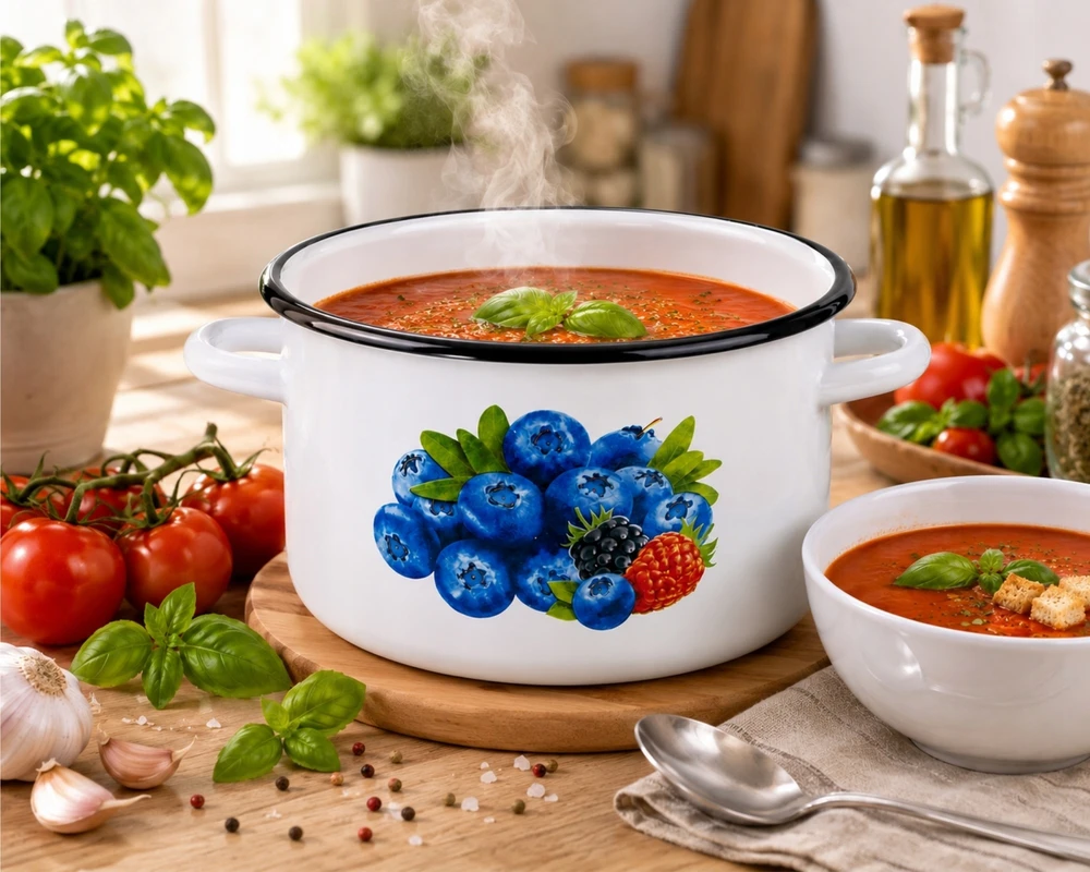 Emaliuotas puodas 5L 22cm Indukcinės dujos Dideli konservai Sriuba Igmar Blueberry