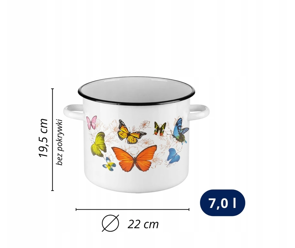 Emaliuotas puodas 7L 22cm Indukcinės dujos Didelis konservai Sriuba Igmar Butterflies