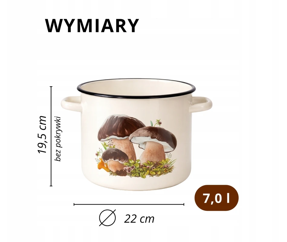 Emaliuotas puodas 7L 22cm Indukcinės dujos Dideli konservai Sriuba Igmar grybai