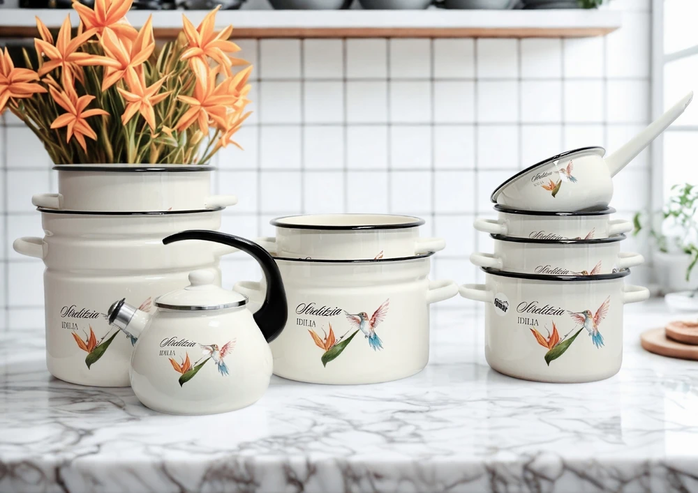 Emaliuotas puodas 7L 22cm Indukcinės dujos Dideli konservai Sriuba Igmar Strelitzia