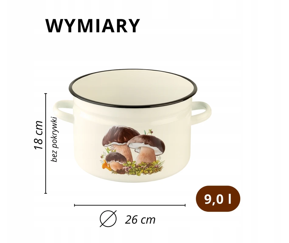 Emaliuotas puodas 9 L 26 cm Indukcinės dujos Dideli konservai Sriuba Igmar grybai