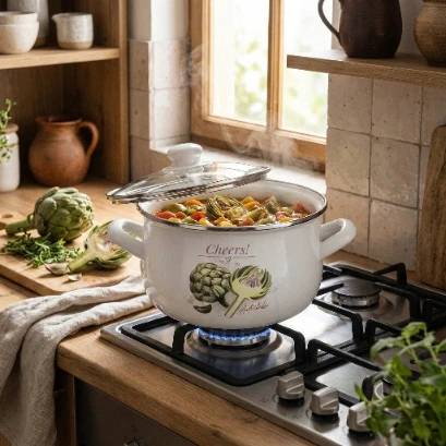 Emaliuotas puodas Emalia Pleszew Arti 16 cm 2L baltas, dujų indukcija