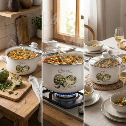 Emaliuotas puodas Emalia Pleszew Arti 16 cm 2L baltas, dujų indukcija