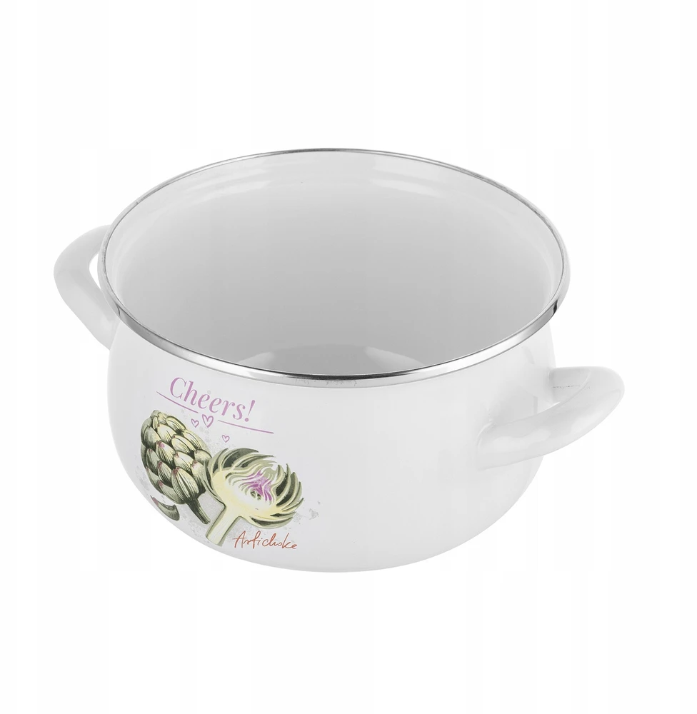 Emaliuotas puodas Emalia Pleszew Arti 16 cm 2L baltas, dujų indukcija