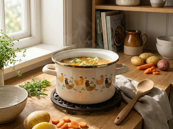 Emaliuotas puodas Emalia Pleszew Koko 20 cm 3,75L smėlio spalvos indukcinės dujos