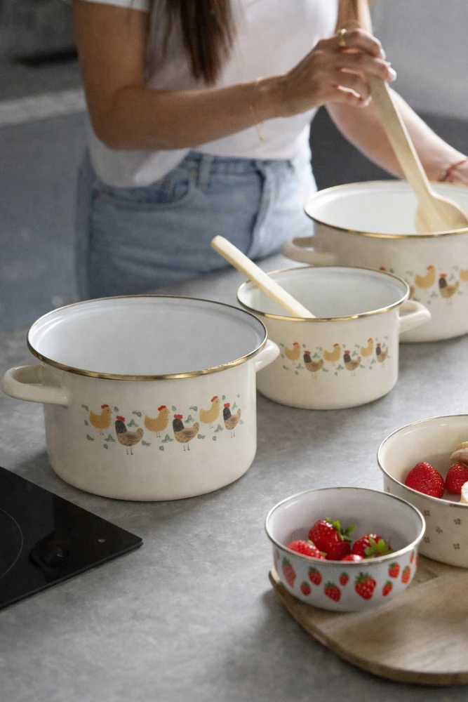 Emaliuotas puodas Emalia Pleszew Koko 20 cm 3,75L smėlio spalvos indukcinės dujos