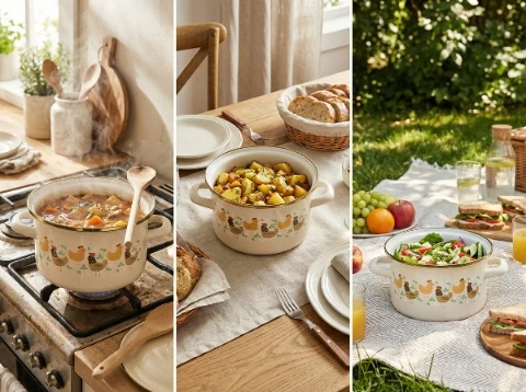 Emaliuotas puodas Emalia Pleszew Koko 20 cm 3,75L smėlio spalvos indukcinės dujos