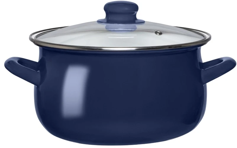 Emaliuotas puodas, indukcinis, dujinis, stiklinis dangtis, Altom Design, tamsiai mėlynas, 1,9 l