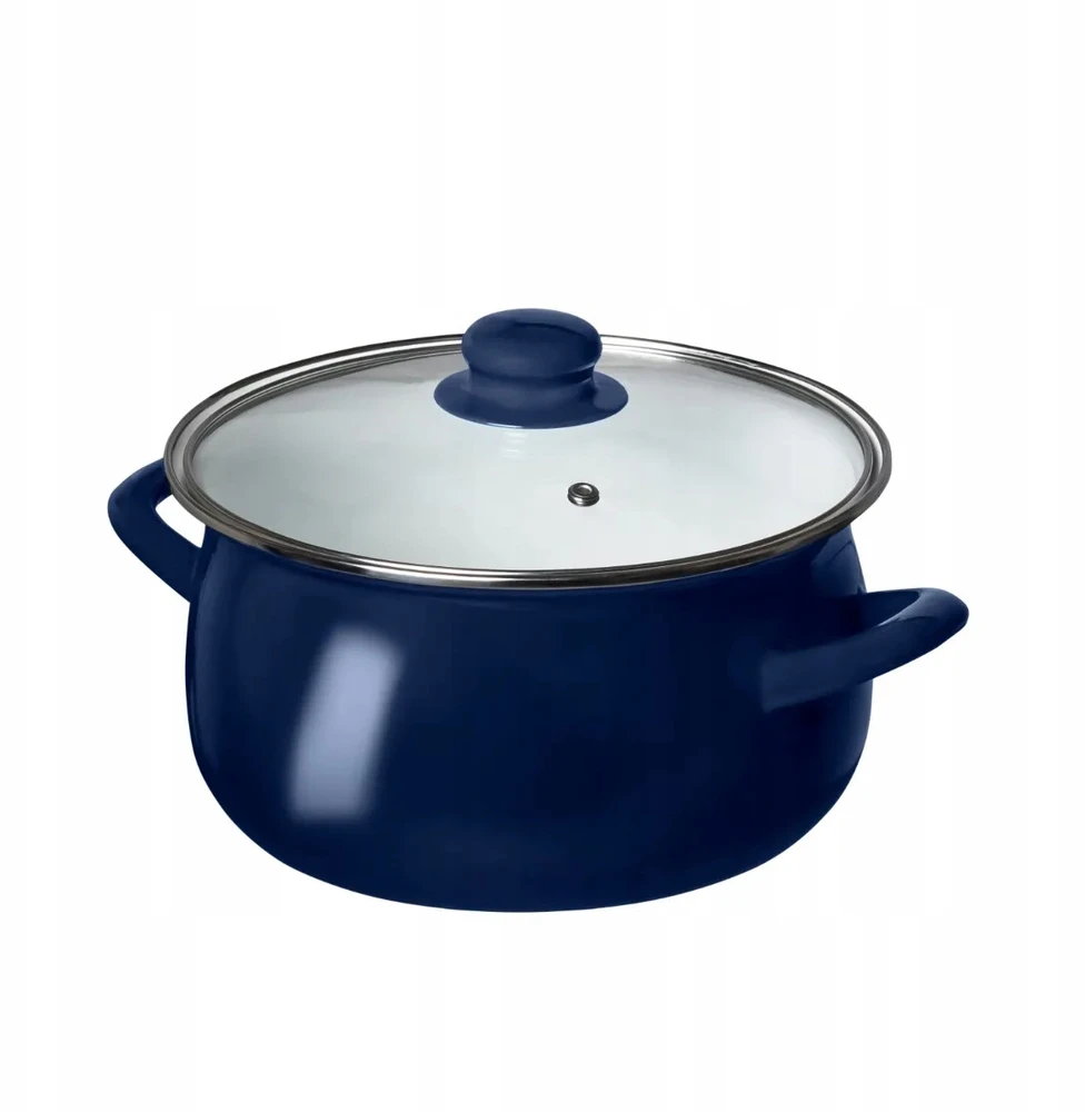 Emaliuotas puodas, indukcinis, dujinis, stiklinis dangtis, Altom Design, tamsiai mėlynas, 1,9 l