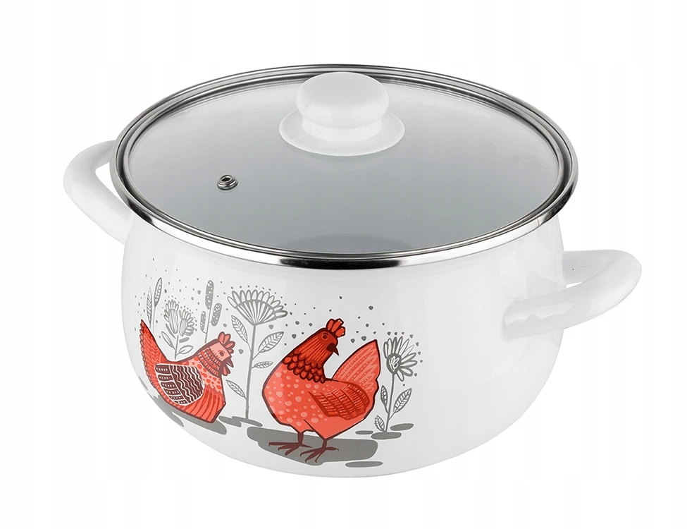 Emaliuotas puodas Pyza Rubinka Emalia Pleszew 20 cm 4L baltos indukcinės dujos
