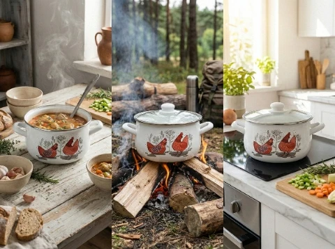 Emaliuotas puodas Pyza Rubinka Emalia Pleszew 20 cm 4L baltos indukcinės dujos