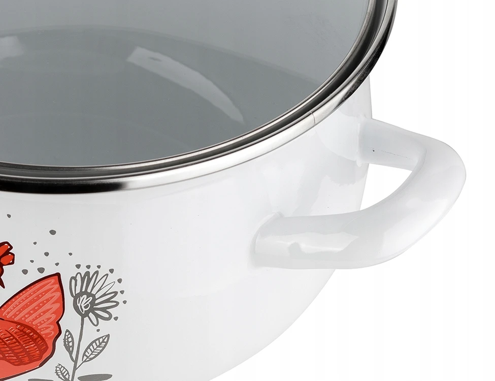 Emaliuotas puodas Pyza Rubinka Emalia Pleszew 20 cm 4L baltos indukcinės dujos