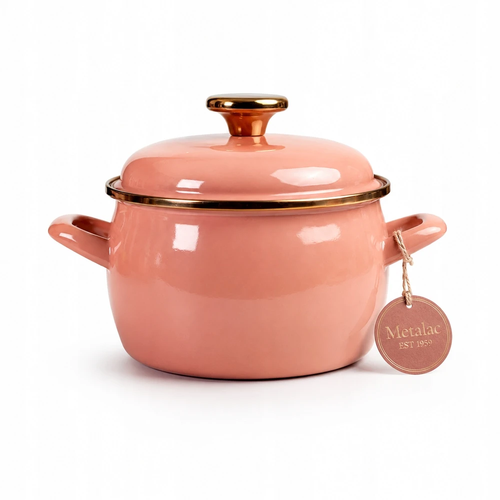 Emaliuotas puodas su dangčiu 16cm 2,2L ir Metalac Mocha Mousse