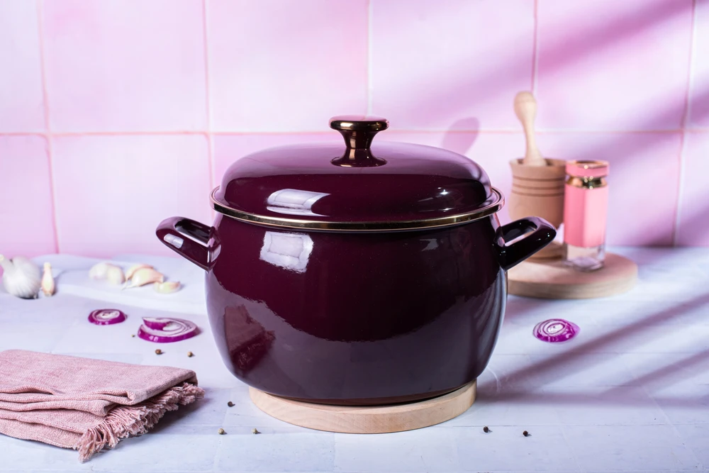 Emaliuotas puodas su dangčiu 24cm 7,5L indukcinės dujos Metalac Bordo Princ