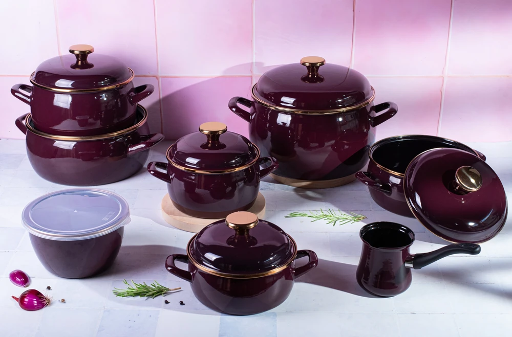 Emaliuotas puodas su dangčiu 24cm 7,5L indukcinės dujos Metalac Bordo Princ