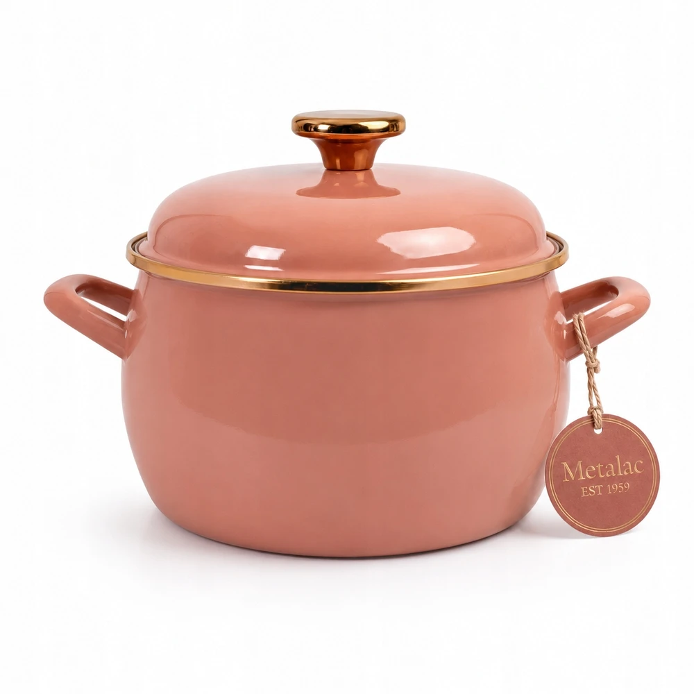 Emaliuotas puodas su dangčiu 24cm 7,5L ir Metalac Mocha Mousse